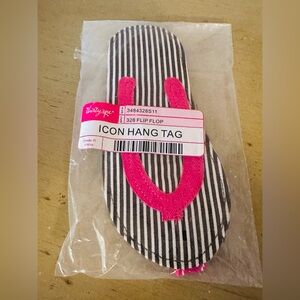 NEW Thirty -  One Pink and Black Striped Flip Flops Hang Tag! Retired